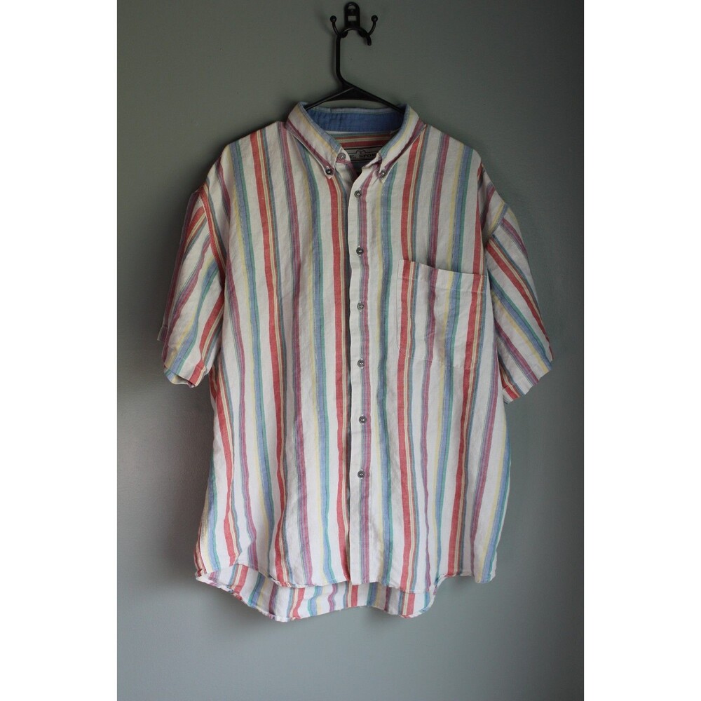 M.E. Sport Mens XL Short-sleeve Button-up Vertical Striped Shirt
